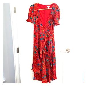 London Times red floral wrap dress
